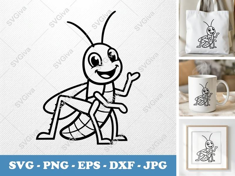 Grasshopper SVG | Cute Cartoon Insect | Modern Clean Design | PNG EPS DXF | Cricut Silhouette Cut File