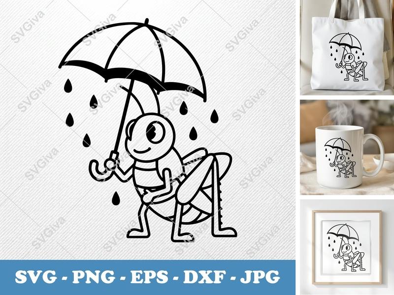 Grasshopper SVG, Cute Umbrella Rain Bug, Modern Insect Clipart, PNG EPS DXF | Cricut & Silhouette Cut File