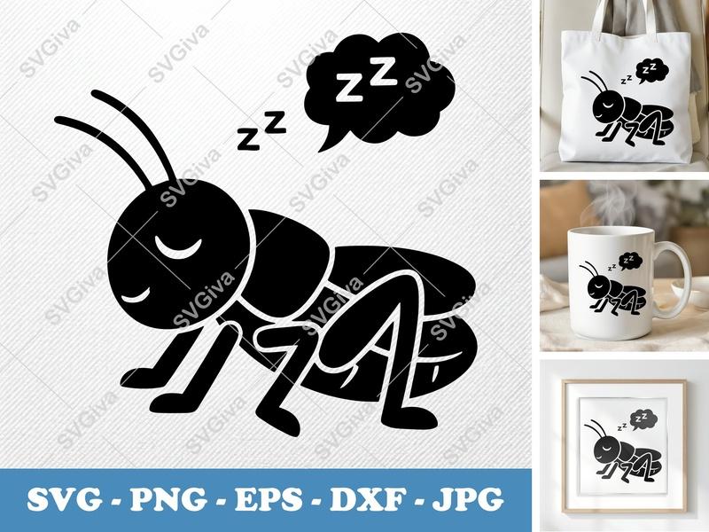 Grasshopper SVG, Sleeping Bug Cut File, Modern Insect Clipart, Zzz Dormouse, Cricut, Silhouette | PNG EPS DXF Vector