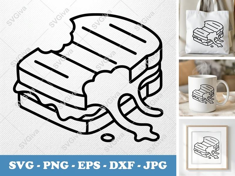 Grilled Cheese Partially Eaten SVG | Friendly Rounded Cartoon Cut File | PNG DXF EPS for Cricut & Silhouette | Food Kitchen Art