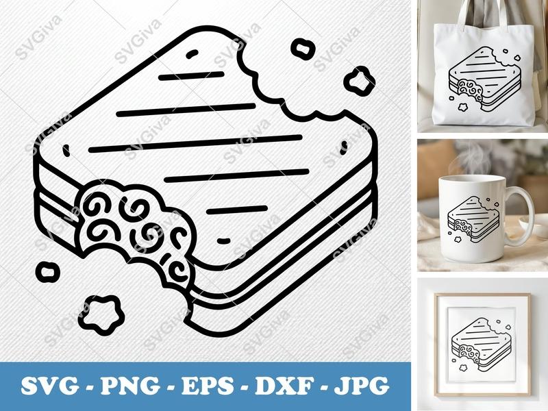 Grilled Cheese Partially Eaten SVG | Minimalist Character Cut File | Bold Contour PNG DXF EPS | Cricut Silhouette Kitchen