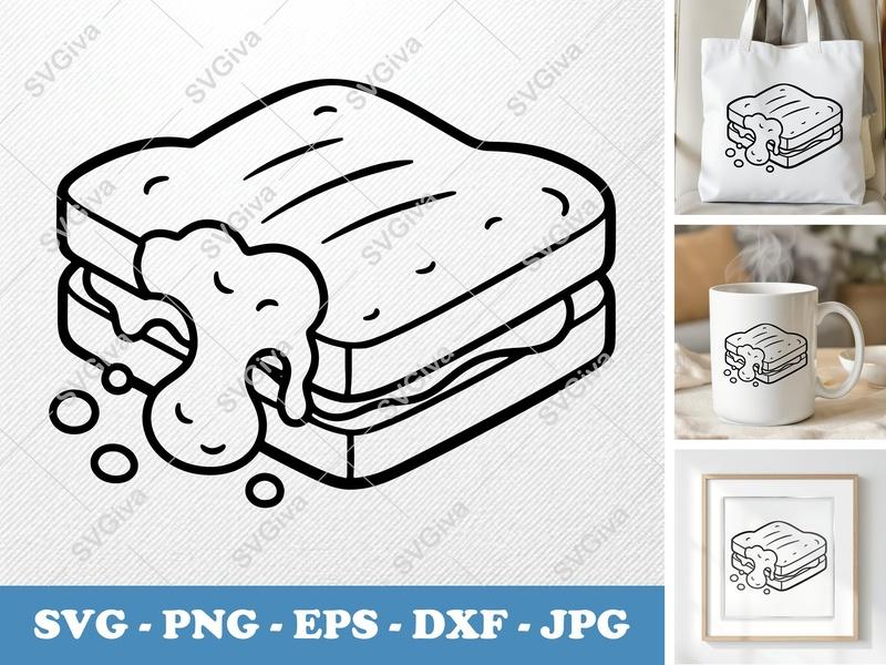 Grilled Cheese Partially Eaten SVG | Puffy Soft Shapes | Inflated Pillow-Soft Forms | PNG DXF EPS | Cricut Silhouette File