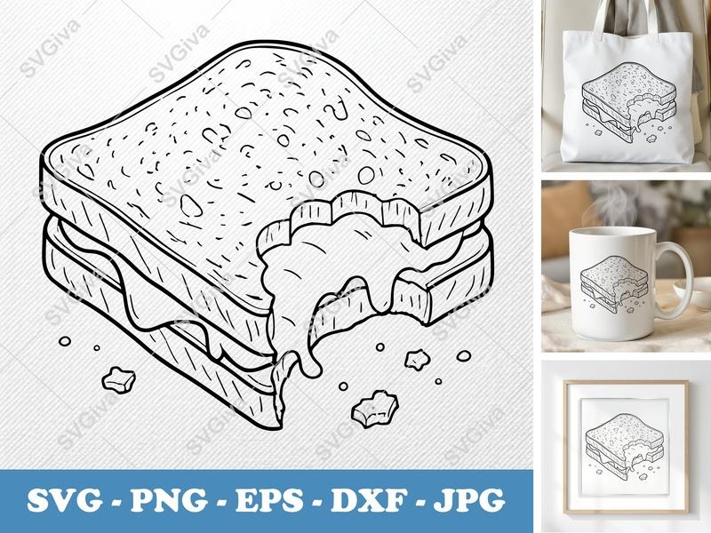 Grilled Cheese SVG | Bitten Sandwich, Melting Cheese | PNG EPS DXF for Cricut & Silhouette, Food Clip Art