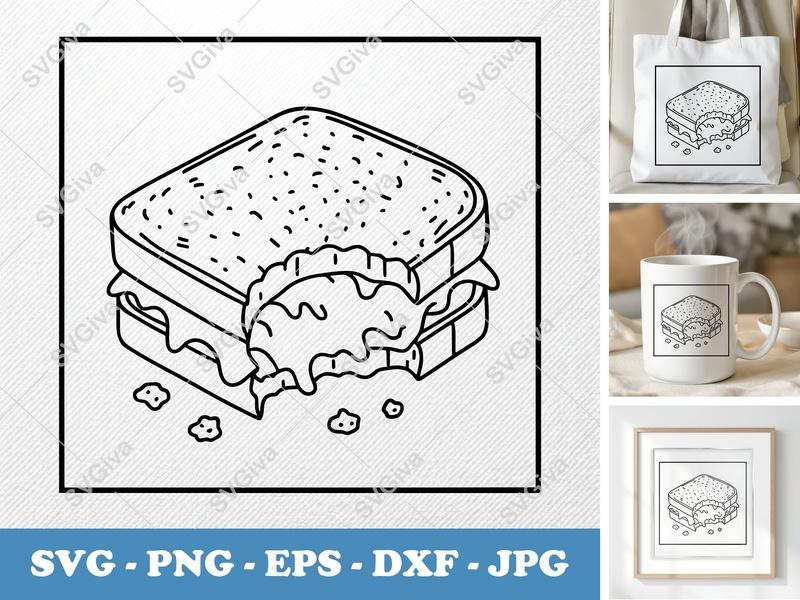 Grilled Cheese SVG | Bitten Sandwich Modern Clean Design | Melted Cheese PNG EPS DXF | Cricut Silhouette Cut File