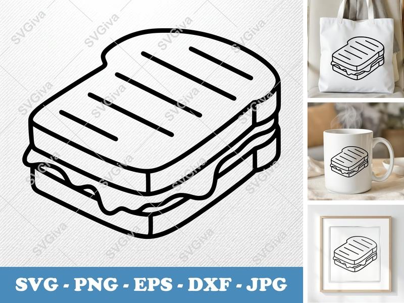 Grilled Cheese SVG | Friendly Rounded Bean-Shaped Cut File | PNG DXF EPS | Cricut Silhouette Kitchen Food