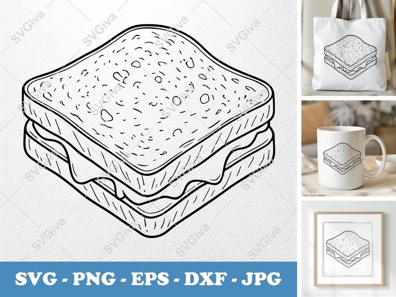 Grilled Cheese SVG | Modern Sandwich Cut File | PNG EPS DXF for Cricut, Silhouette | Food Clipart Vector