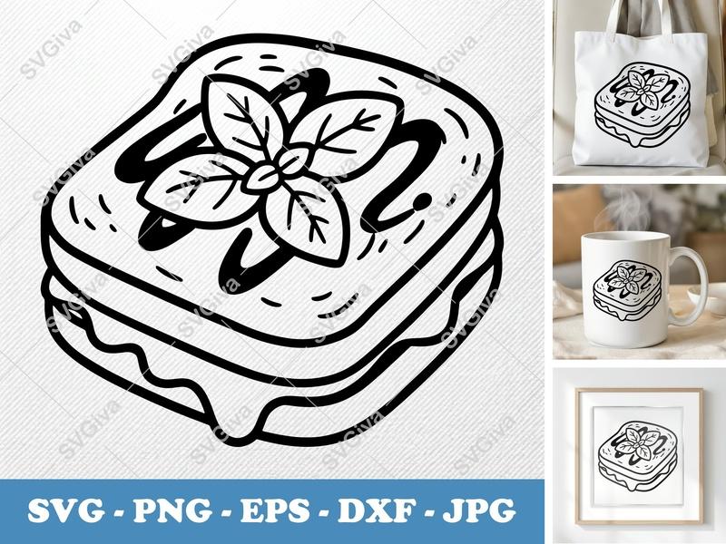 Grilled Cheese SVG | Modern Sandwich Cut File with Basil | PNG EPS DXF for Cricut & Silhouette