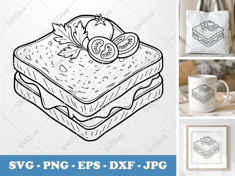 Grilled Cheese SVG | Modern Sandwich Cut File with Tomato, Parsley | PNG EPS DXF for Cricut, Silhouette