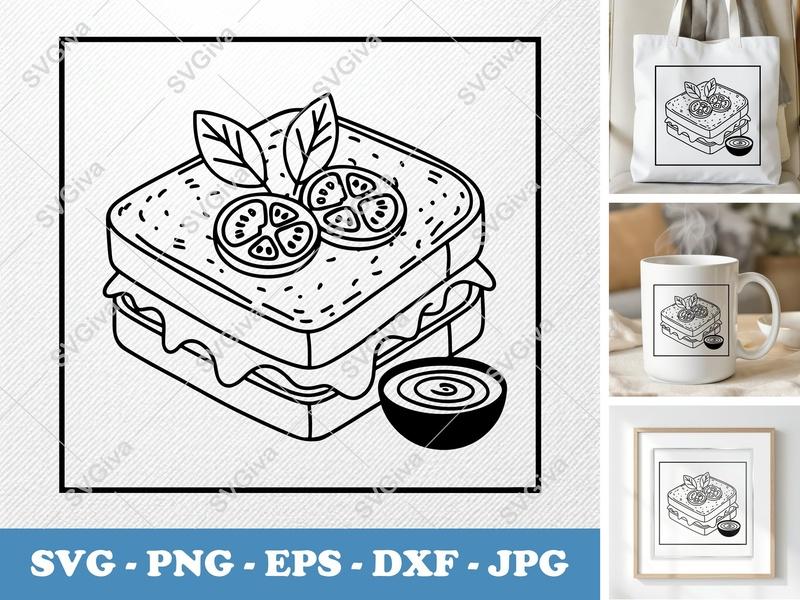 Grilled Cheese SVG | Modern Sandwich with Tomato & Basil | PNG EPS DXF for Cricut & Silhouette | Foodie Kitchen Cut File