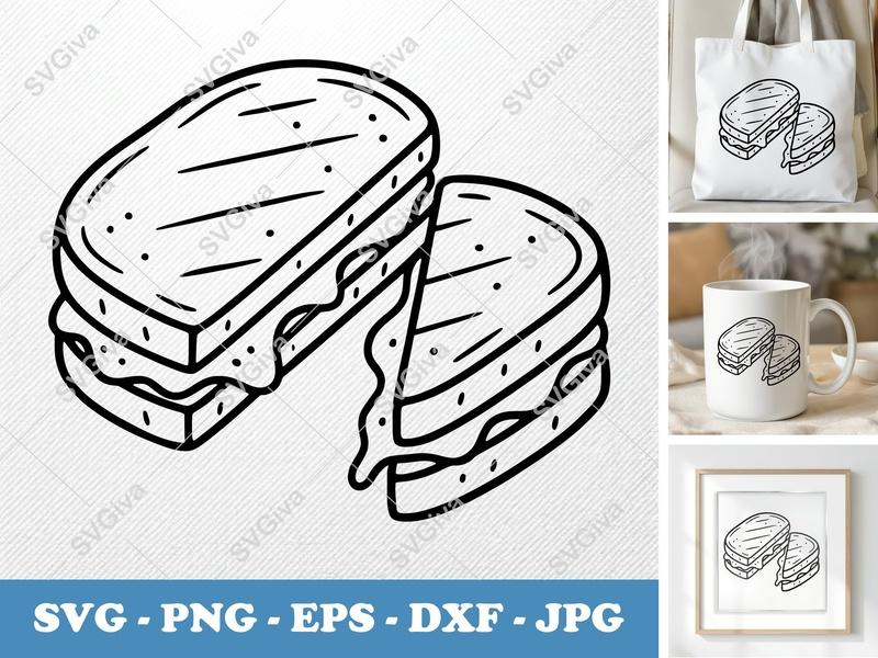 Grilled Cheese SVG | Modern Toasted Sandwich Cut File | Melted Cheese PNG EPS DXF for Cricut, Silhouette