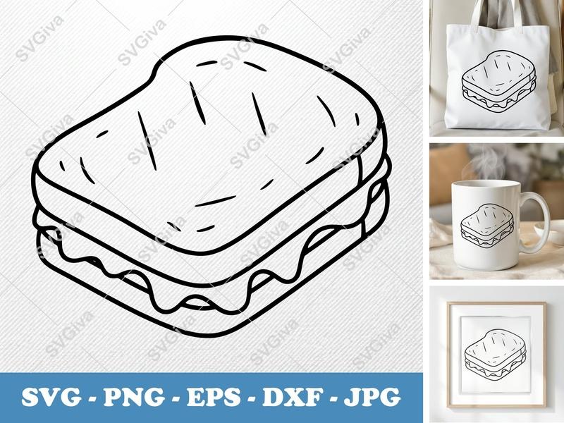 Grilled Cheese SVG | Modern Toasted Sandwich PNG EPS DXF | Cricut Silhouette File | Food Clipart Vector Cut