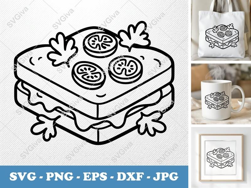 Grilled Cheese SVG, Puffy & Inflated Style, with Garnish | PNG DXF EPS | Cricut Silhouette File
