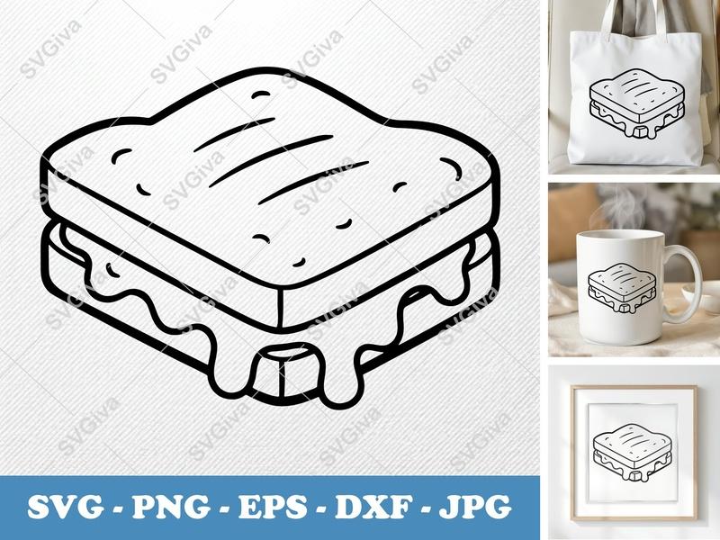Grilled Cheese SVG | Puffy Soft Forms | PNG DXF EPS | Cricut Silhouette Kitchen Cut File