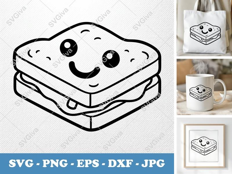 Grilled Cheese SVG with Smiling Face | Puffy Inflated Design | PNG DXF EPS | Cricut Silhouette Ready
