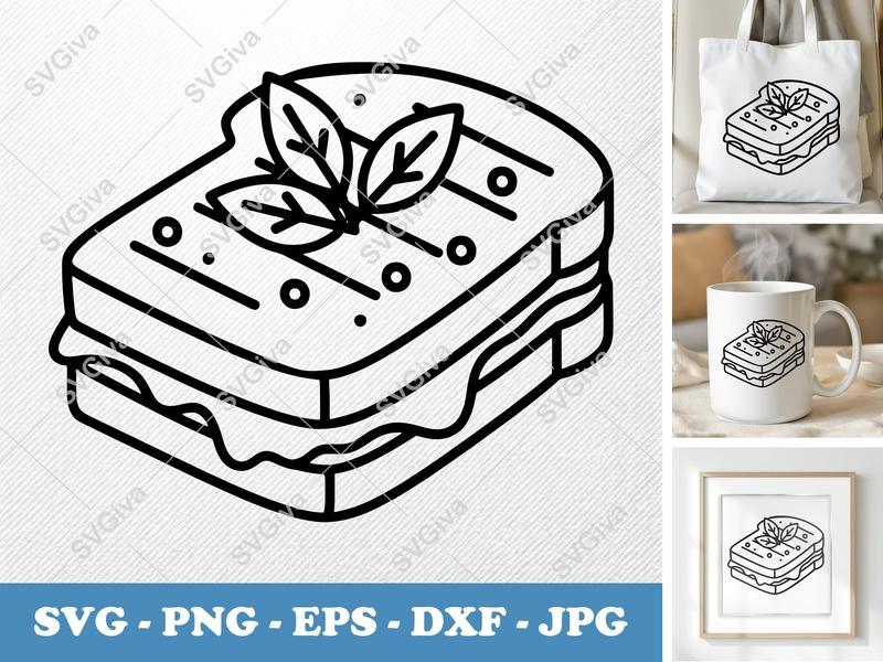 Grilled Cheese with Garnish SVG | Rounded Friendly Bean-Shaped Cut File | PNG DXF EPS for Cricut Silhouette