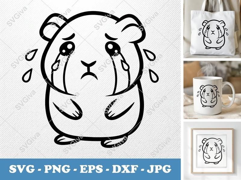 Guinea Pig Crying SVG | Friendly Rounded Body Bean-Shaped Cut File | PNG DXF EPS for Cricut Silhouette