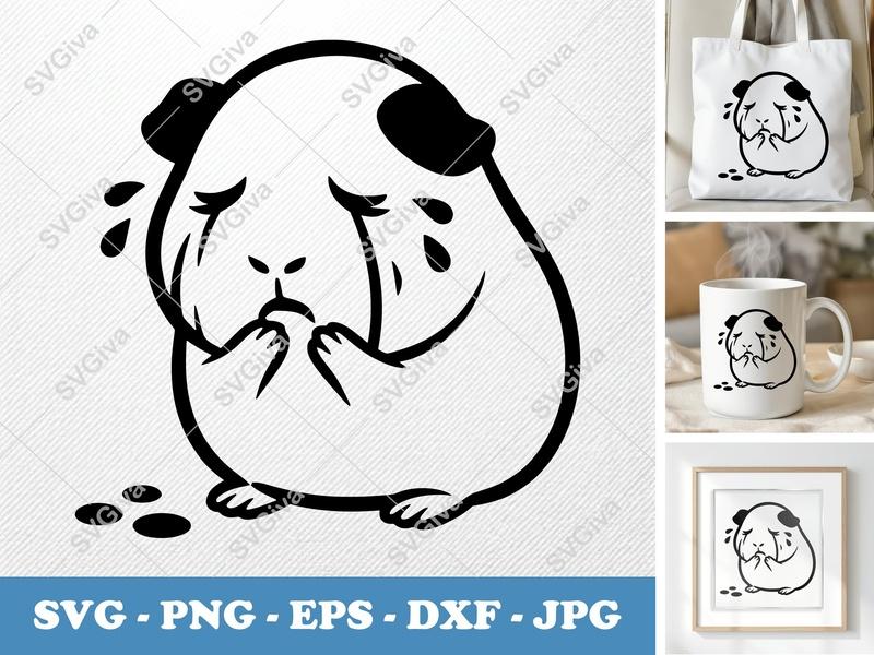 Guinea pig crying SVG | Minimalist Crying Guinea Pig Cut File | PNG, DXF, EPS for Cricut & Silhouette
