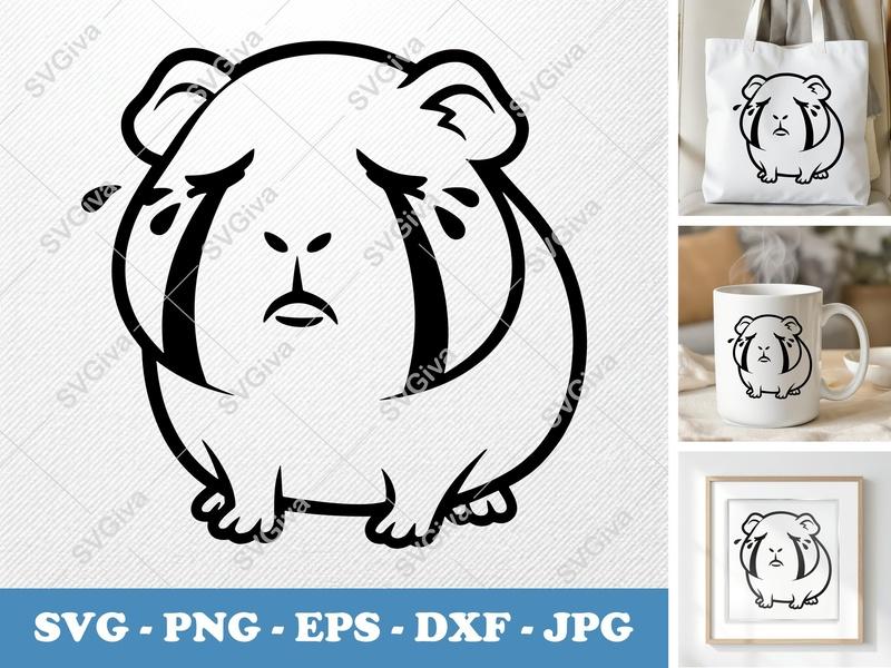 Guinea Pig Crying SVG, Modern Cute Pet DXF, Sad Animal PNG, EPS for Cricut & Silhouette, Digital Download