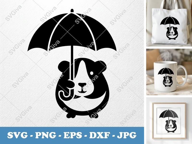 Guinea pig holding umbrella SVG | Puffy Soft Forms | PNG DXF EPS | Cricut Silhouette File