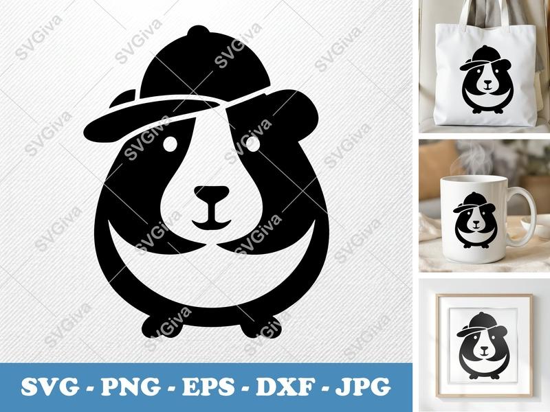 Guinea pig in a cap SVG PNG DXF EPS | Puffy Soft Shapes Cut File | Cricut Silhouette Vector