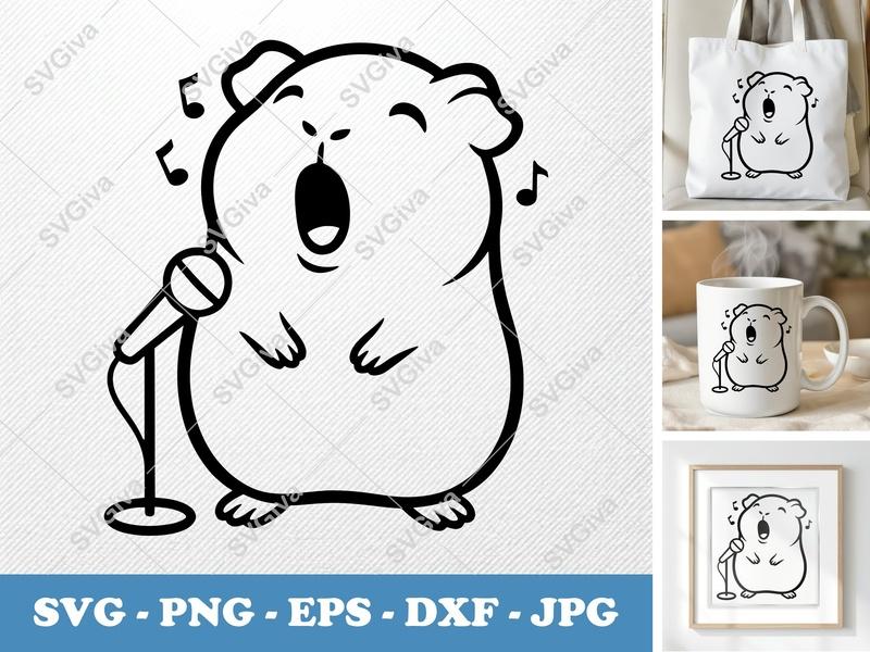 Guinea pig Singing SVG | Bold Contour Minimalist Cut File | PNG DXF EPS for Cricut Silhouette