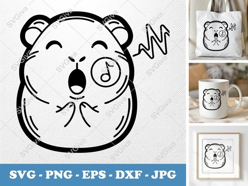Guinea pig singing SVG | Double-Outline Minimalist Design | Thick Outer Contour | PNG DXF EPS | Cricut Silhouette File
