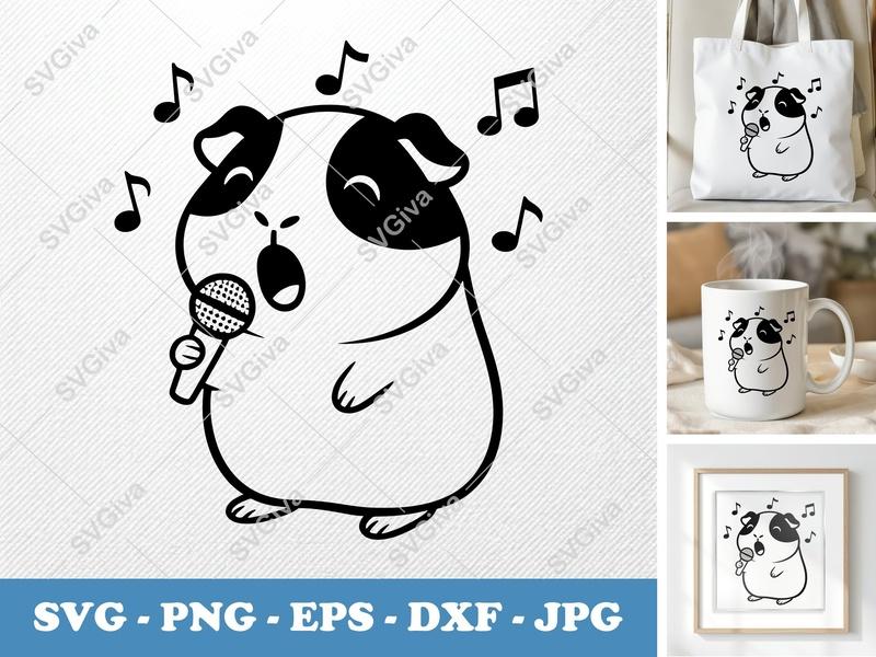 Guinea Pig Singing SVG | Puffy Soft Shapes | PNG DXF EPS | Cricut Silhouette Cut File | Cute Animal Music