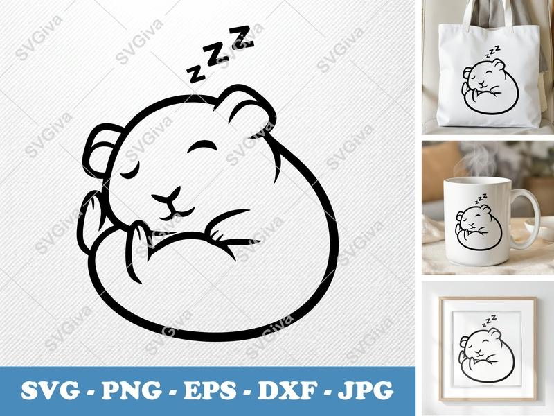 Guinea pig Sleeping SVG | Cute Bean-Shaped Design | PNG DXF EPS | Cricut Silhouette File