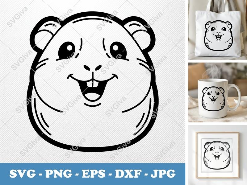 Guinea pig smiling happily SVG | Double-Outline Minimalist Cut File | Thick Contour PNG DXF EPS for Cricut & Silhouette