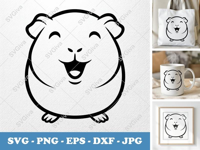 Guinea pig Smiling Happily SVG | Minimalist Contour Cut File | PNG DXF EPS | Cricut Silhouette Vector