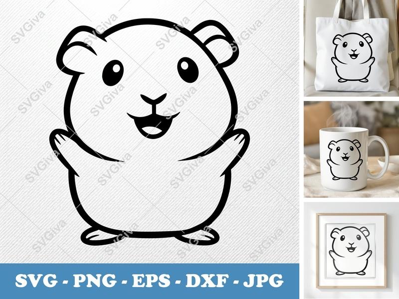 Guinea pig Smiling Happily SVG | Rounded Body | Friendly Bean-Shaped Forms | PNG DXF EPS | Cricut Silhouette File