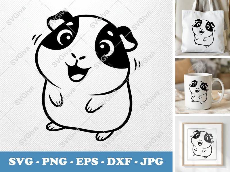 Guinea pig Smiling Happily SVG | Soft Puffy Shapes, Pillow-Soft Forms | PNG DXF EPS | Cricut Silhouette File