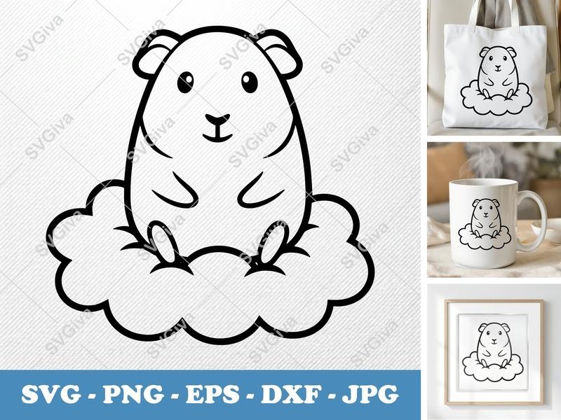 Guinea Pig SVG | Adorable Bean-Shaped Design | Friendly Rounded Body PNG DXF EPS | Cricut Silhouette Cut File