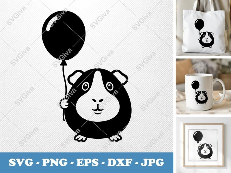 Guinea Pig SVG | Balloon Animal Cut File | Modern Pet Clipart | PNG, EPS, DXF for Cricut & Silhouette | Cute Rodent