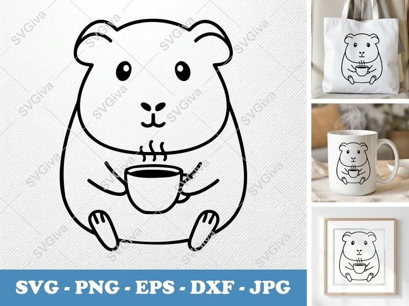 Guinea Pig SVG | Coffee Cup Drinker | Cute Modern Art | PNG EPS DXF | Cricut Silhouette Cut File