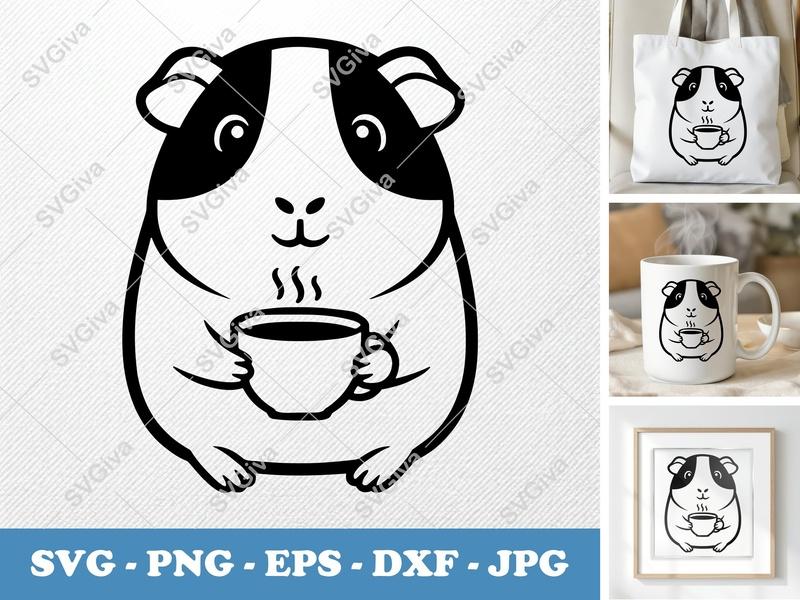 Guinea Pig SVG | Coffee Cup Silhouette, Cute Pet Animal Vector, Modern Line Art PNG EPS DXF | Cricut, Silhouette Cut File