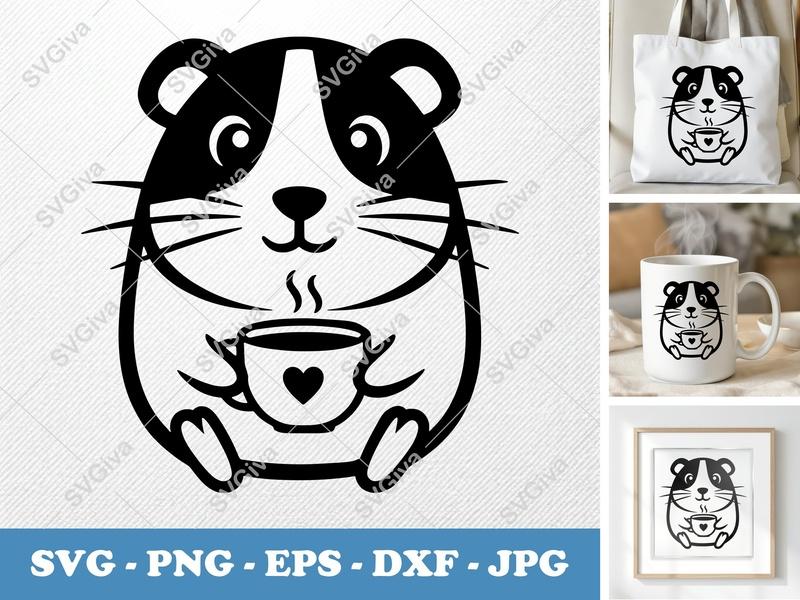 Guinea Pig SVG | Coffee Mug Heart, Cute Animal Cut File PNG EPS DXF | Cricut Silhouette Design | Pet Lover Graphic