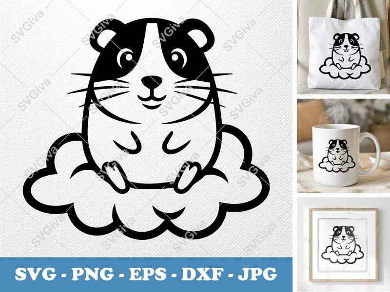 Guinea Pig SVG | Cute Animal Cloud Cut File | Modern Black & White Pet Art | PNG EPS DXF for Cricut Silhouette