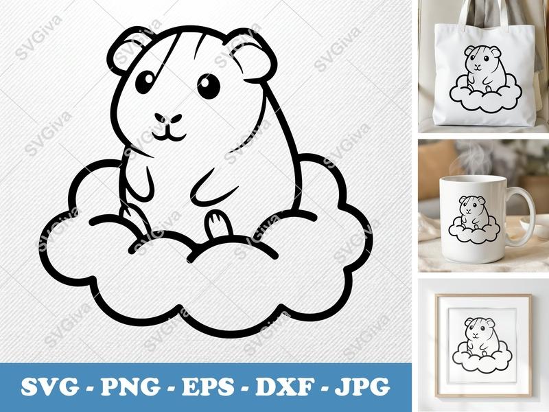 Guinea Pig SVG | Cute Animal Cloudy Outline | Modern Clean Design | PNG EPS DXF for Cricut, Silhouette