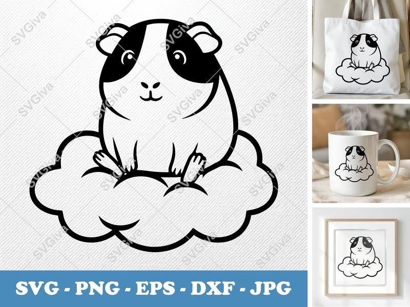 Guinea Pig SVG | Cute Animal on Cloud | Pet Lover | Cricut & Silhouette Cut File | PNG EPS DXF Vector Art