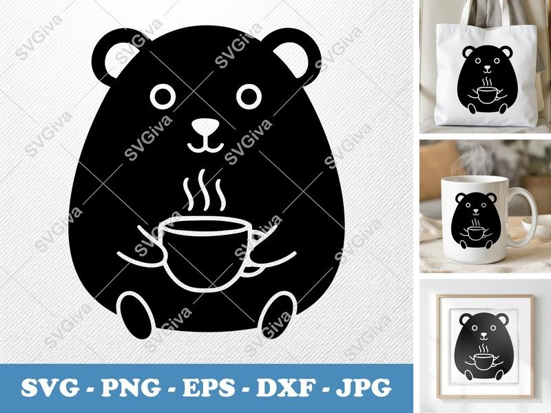 Guinea Pig SVG | Cute Animal with Coffee Mug Cut File | Modern Pet Clipart | PNG EPS DXF for Cricut, Silhouette