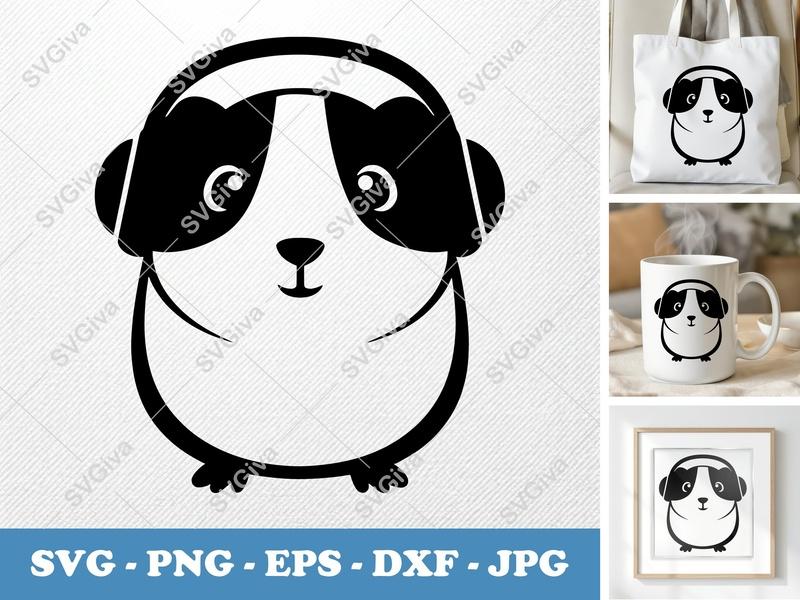 Guinea Pig SVG | Cute Animal with Headphones | Modern Clean Design | PNG EPS DXF | Cricut Silhouette Cut File