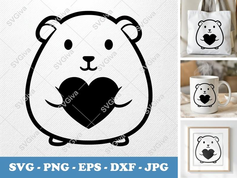 Guinea Pig SVG | Cute Animal with Heart | Modern Clean Design | PNG EPS DXF | Cricut Silhouette Cut File