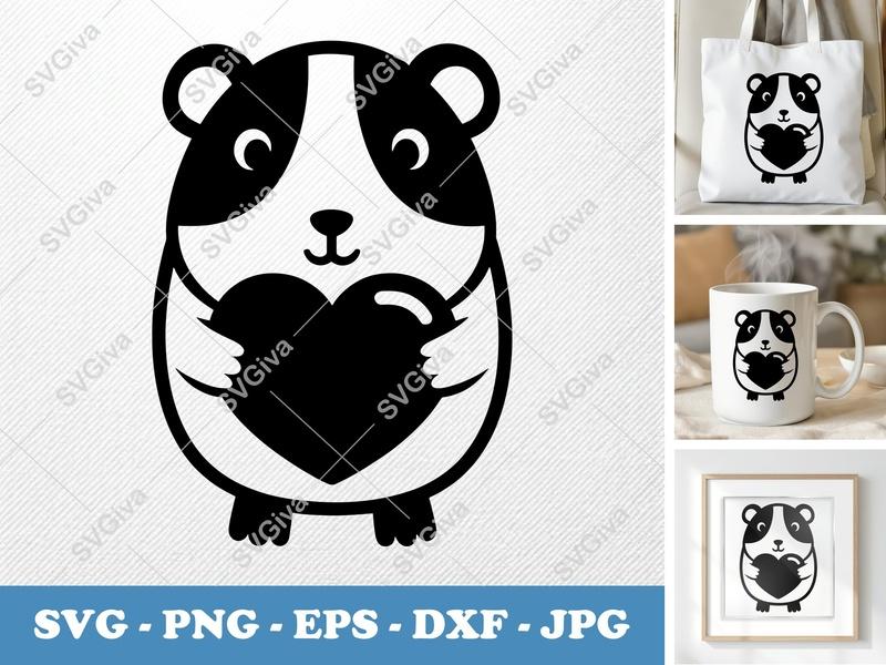 Guinea Pig SVG | Cute Animal with Heart | Modern Pet Design PNG EPS DXF | Cricut Silhouette Cut File