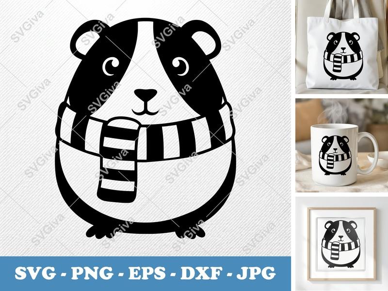 Guinea Pig SVG | Cute Animal with Scarf Cut File | PNG EPS DXF | Cricut Silhouette | Modern Pet Clipart