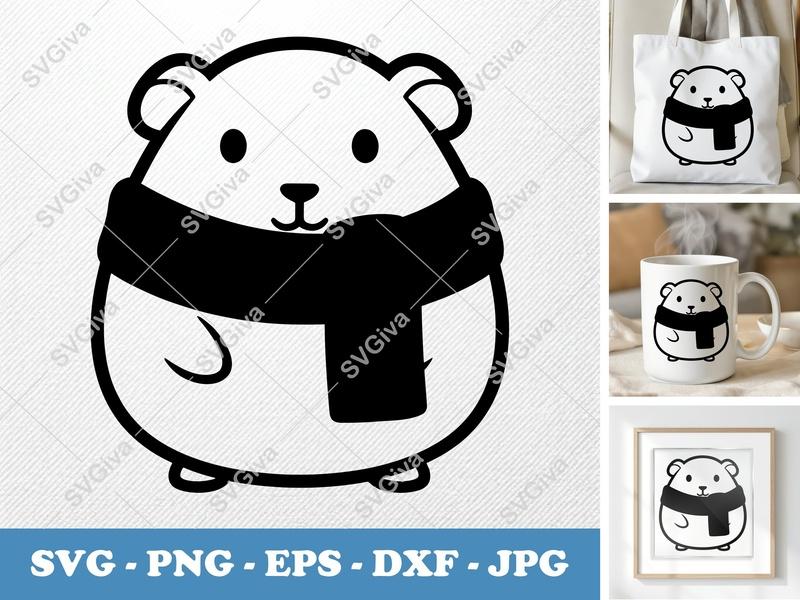 Guinea Pig SVG | Cute Animal with Scarf Cut File | PNG EPS DXF | Cricut Silhouette Vector Art