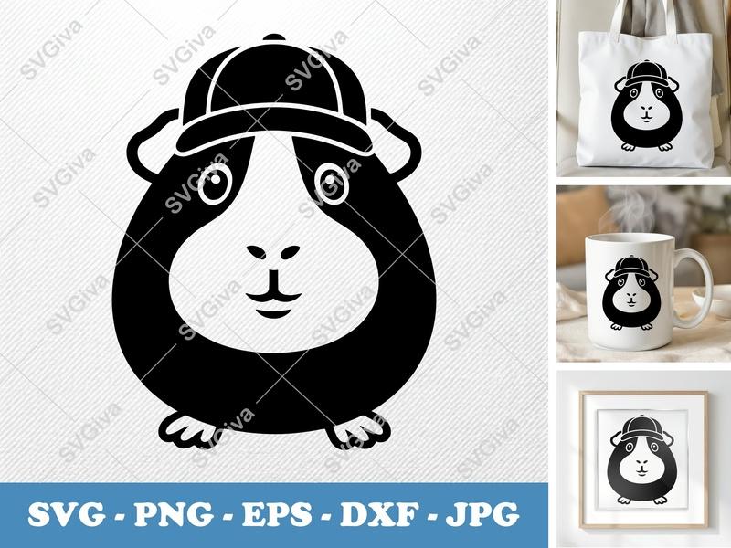 Guinea Pig SVG | Cute Guinea Pig with Hat | Animal Pet Cut File | PNG EPS DXF for Cricut Silhouette