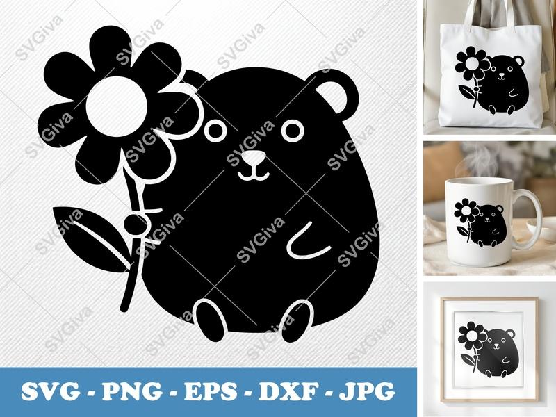 Guinea Pig SVG, Cute Modern Design with Flower, Pet Animal Lover PNG EPS DXF for Cricut & Silhouette, Digital Download