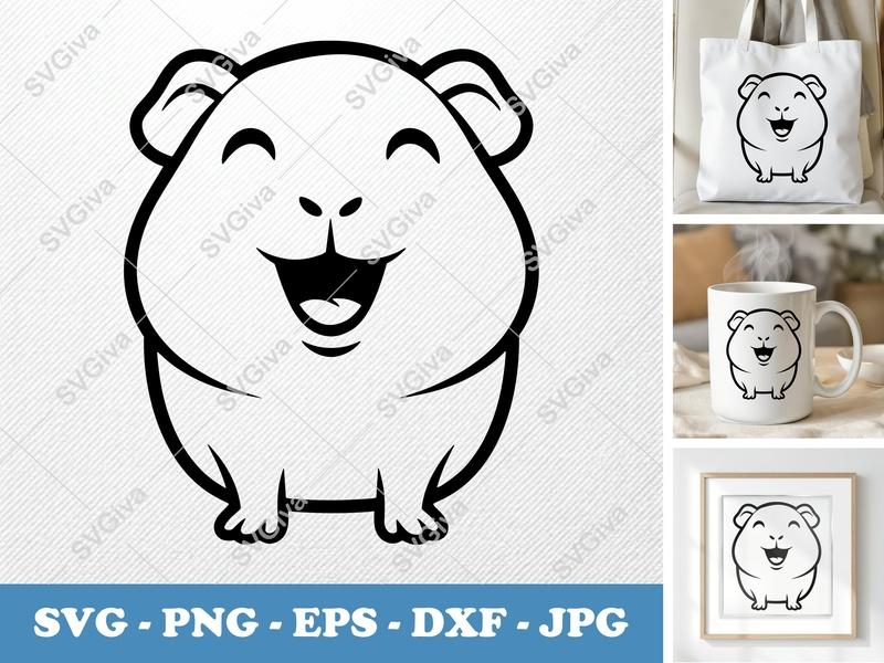 Guinea Pig SVG | Happy Cute Cartoon Animal Cut File | PNG EPS DXF for Cricut & Silhouette | Modern Pet Vector Art