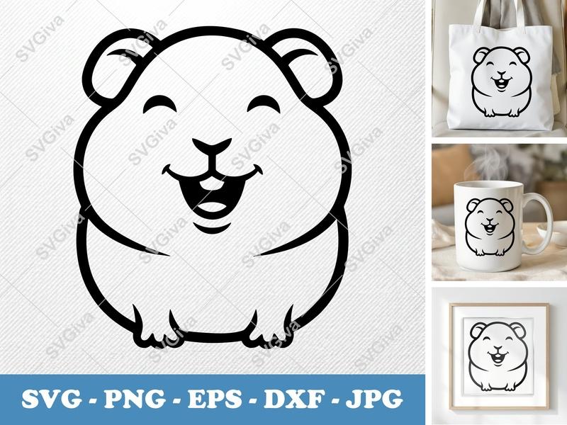 Guinea Pig SVG | Happy Pet Animal Cut File | Modern Cartoon | PNG EPS DXF for Cricut, Silhouette, Vinyl Decal